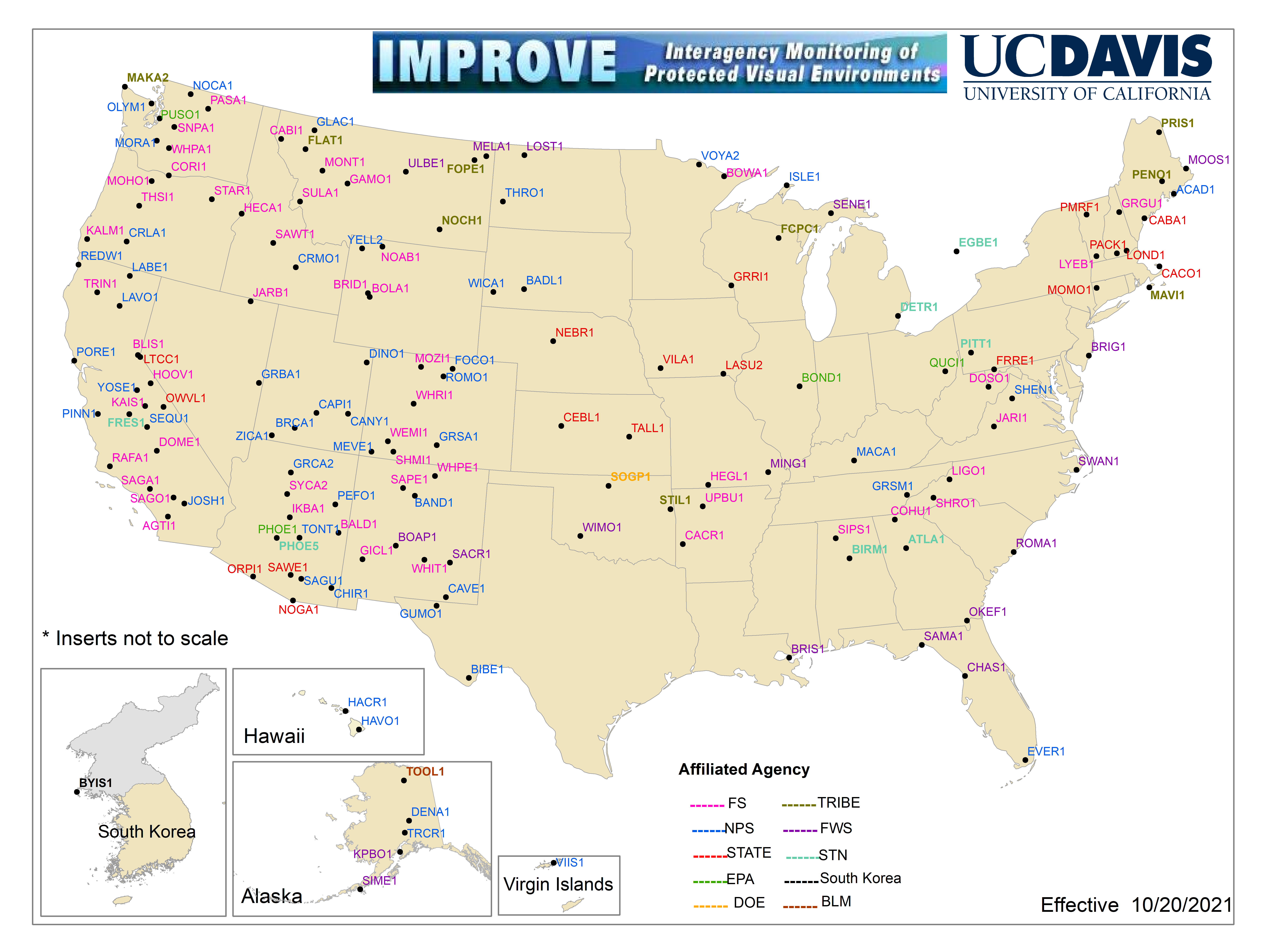 Image: map of IMPROVE site locations across North America, plus South Korea.