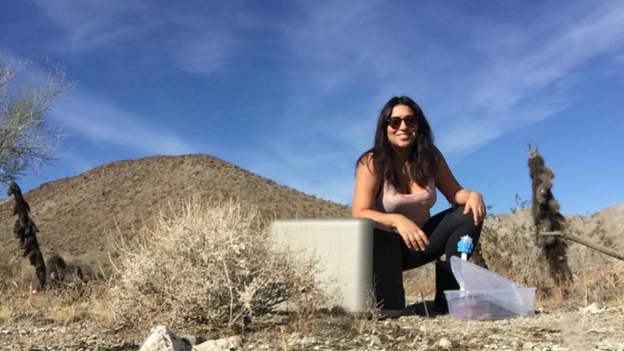 Lead author Maya Almaraz samples soils for NOx emissions in Palm Springs in January 2018. (Courtesy Maya Almaraz/UC Davis) Lead author Maya Almaraz samples soils for NOx emissions in Palm Springs in January 2018. (Courtesy Maya Almaraz/UC Davis)