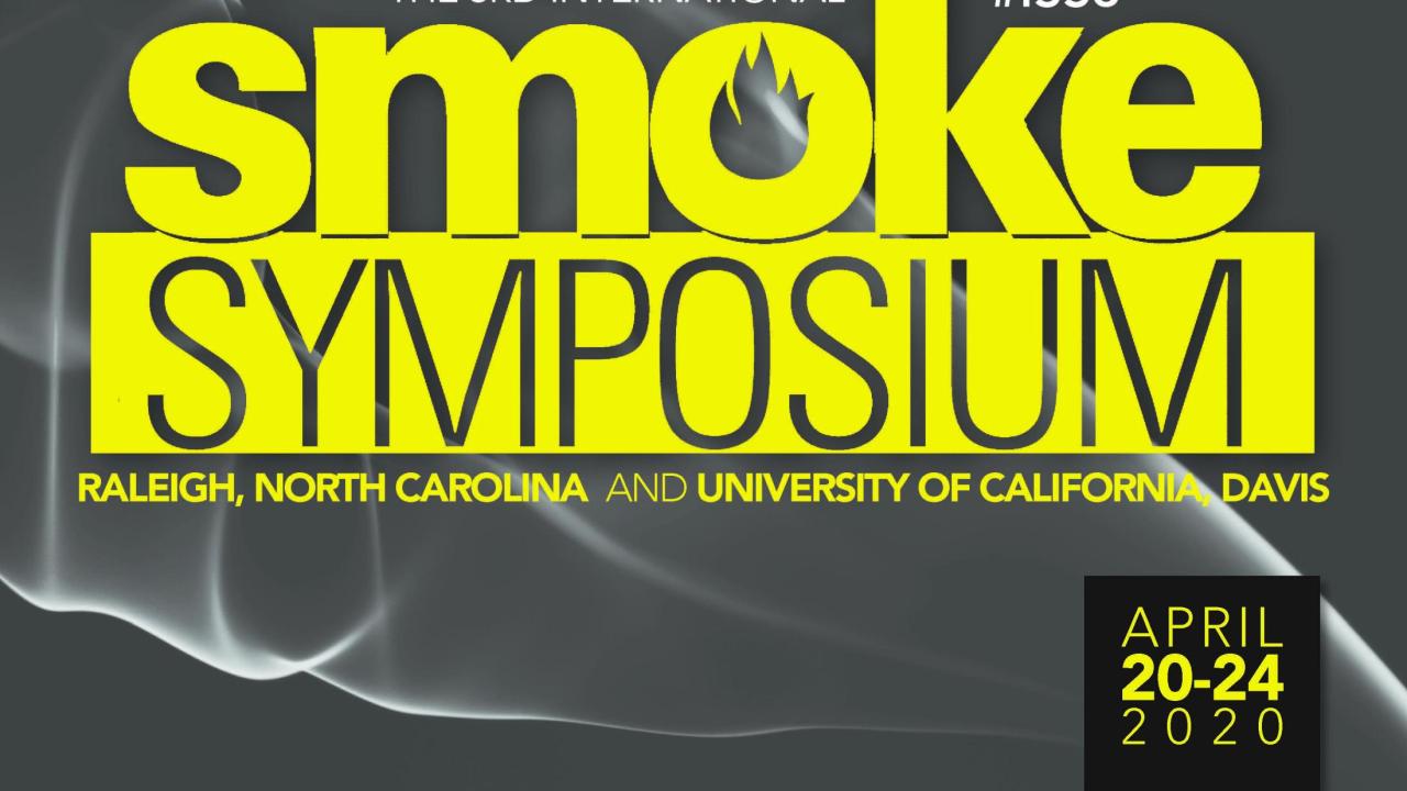 Image: title "smoke symposium" in yellow lettering against a gray background.
